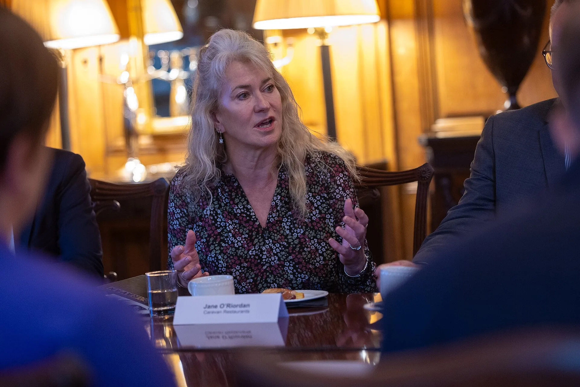 The Deputy Prime Minister Angela Rayner, together with Secretary of State for Business and Trade Jonathan Reynolds, hold a Make Work Pay Business Breakfast meeting with business leaders in 10 Downing Street and Jane O’Riordan from Caravan Restaurants addresses the meeting